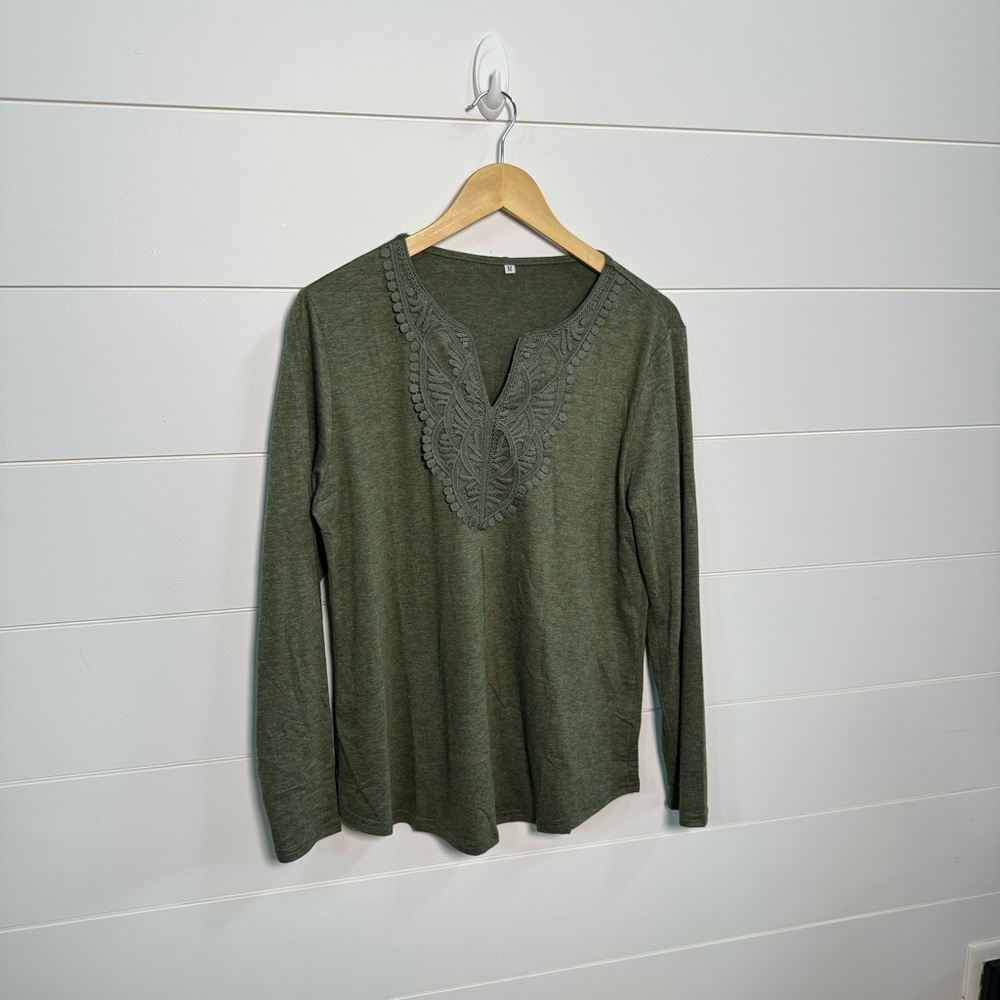 Elegant Olive Long Sleeve Women's Top